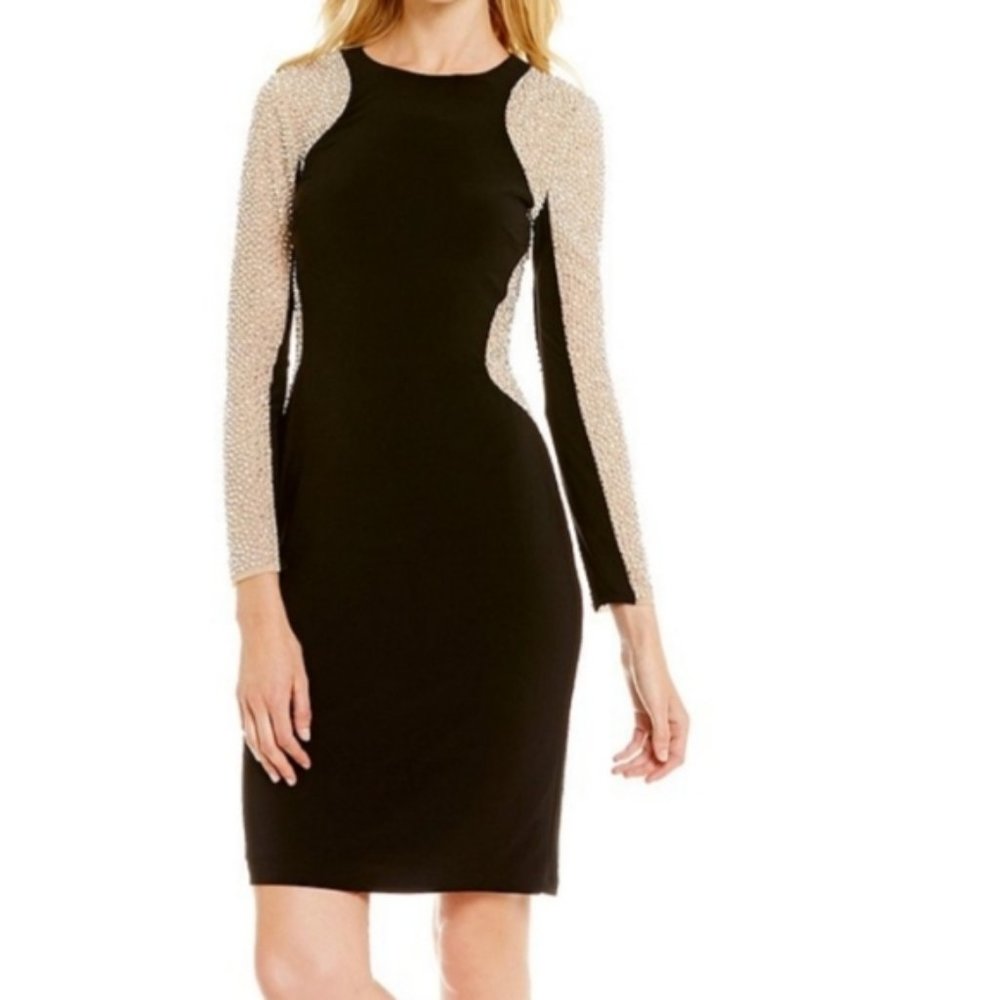Xscape Beaded Illusion Bodycon Cocktail Dress